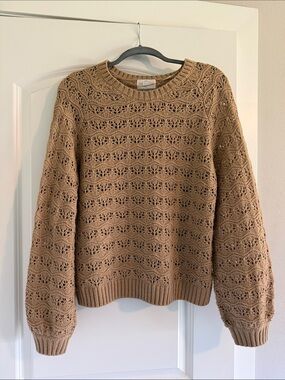 Openwork Crewneck Sweater - Camel